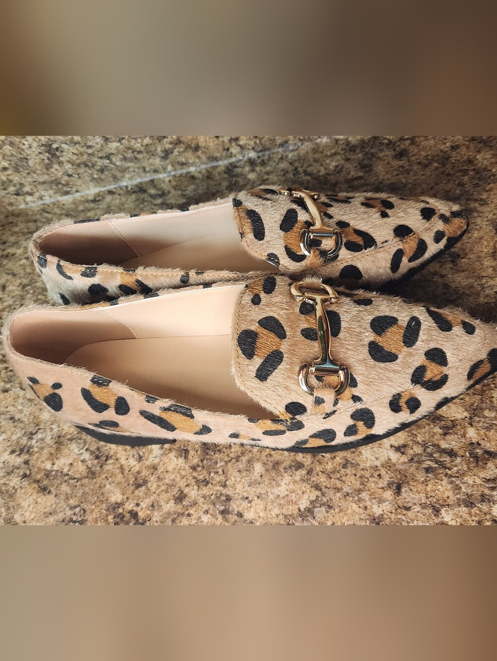 Unknown Brand Leopard Print Faux Fur Loafers Gold Bit Fits A 7-7.5. Never Worn